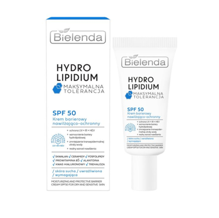 Bielenda Hydro Lipidium Maksymalna Tolerancja Krem barierowy SPF50 nawilżająco-ochronny (30 ml)