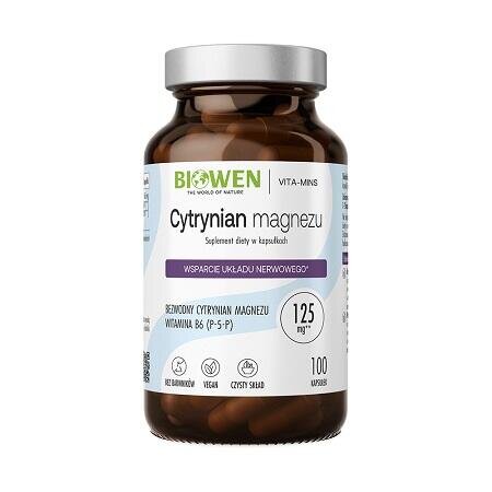Biowen Cytrynian magnezu 825 mg z witaminą B6 (P-5-P) (100 kaps)